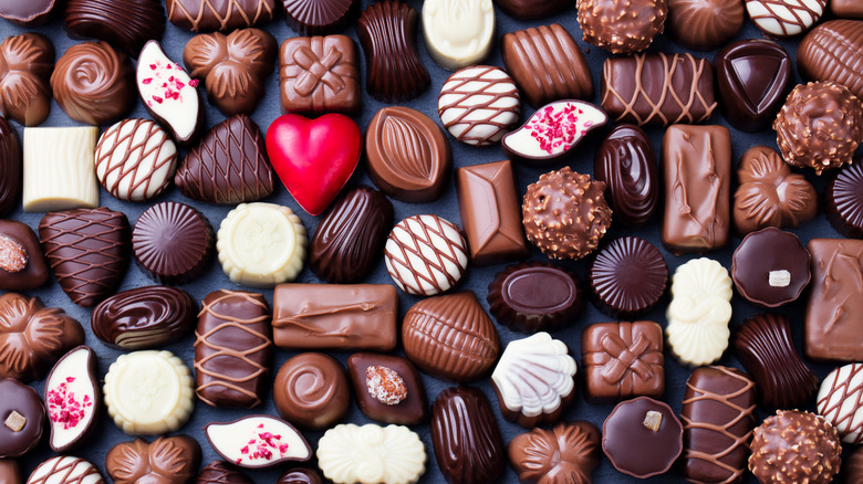 Assortment of small chocolates in different shapes and designs