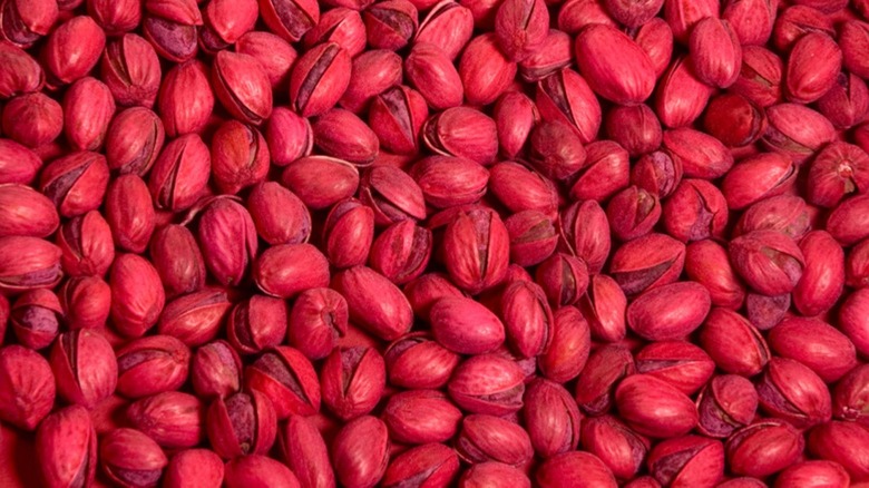 pile of red pistachios