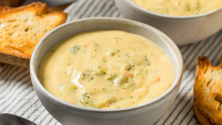 Bowl of broccoli cheese soup