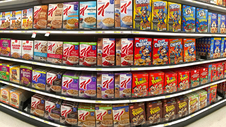 cereal boxes on store shelf