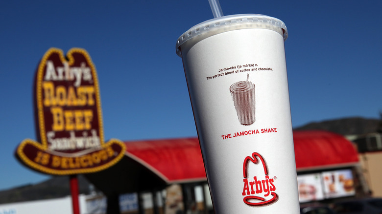 Close-up of an Arby's drink cup
