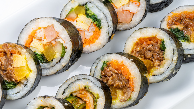 kimbap slices with various fillings