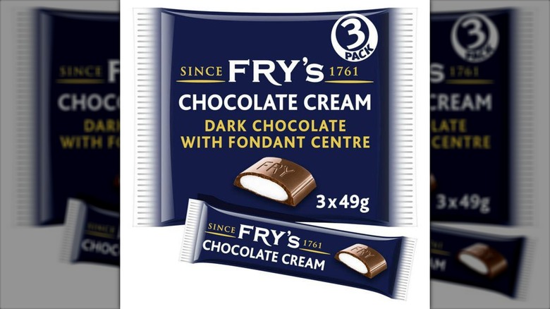 A square of Fry's chocolate cream in the packaging
