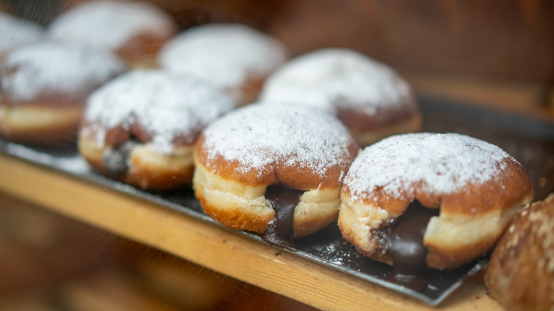 filled donuts on display