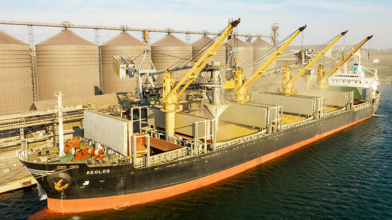 ship being loaded with grain
