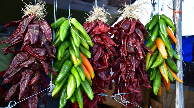 Red and green chile ristras