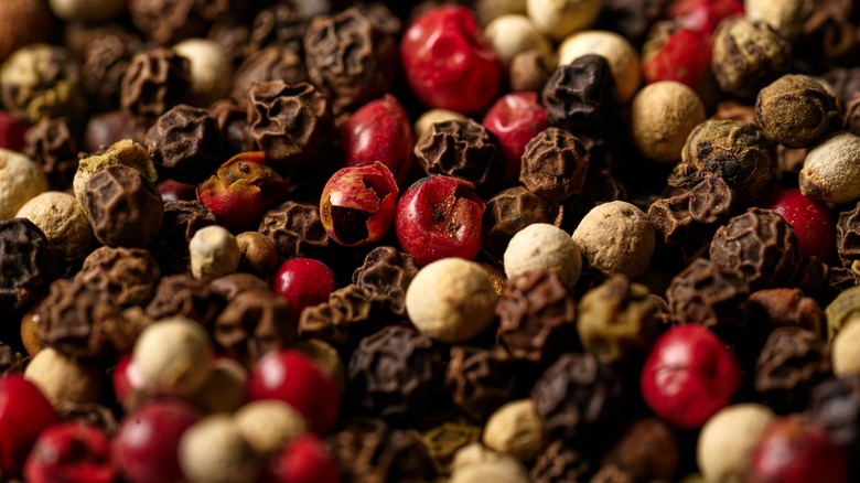 white, black, and red peppercorns