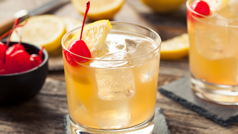 Close up of whiskey sour in glass