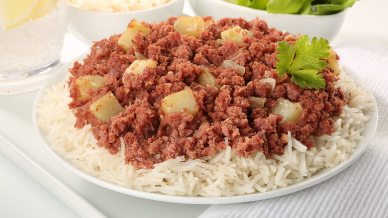 bully beef served over rice