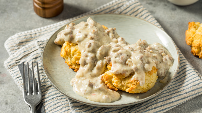 A plate of biscuits and gravy