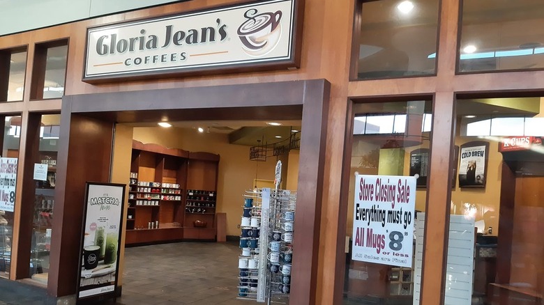 The mall storefront of a Gloria Jean's Coffees location