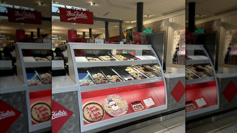 The front counter of a Mrs. Fields mall location