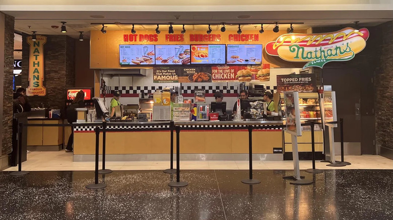 The mall storefront of a Nathan's Famous location