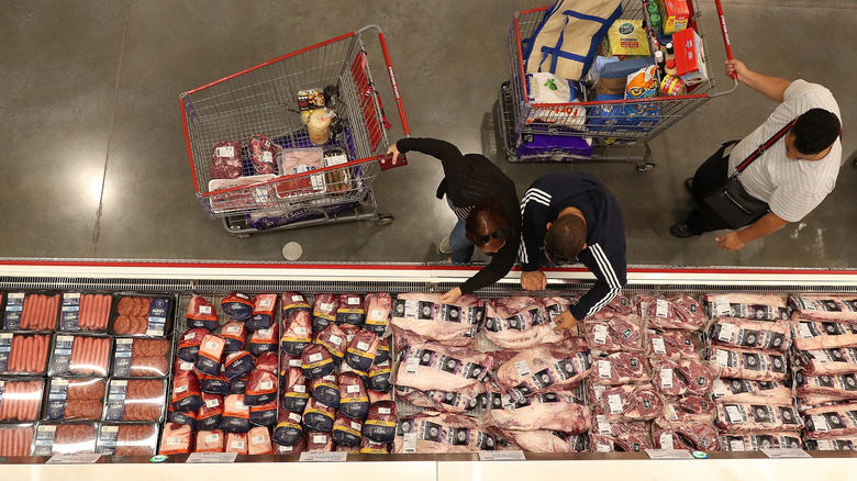 Top-view of the meat display at a Costco warehouse