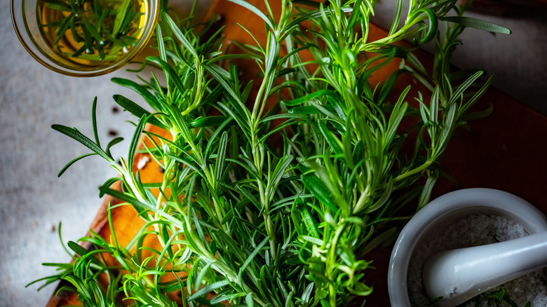 Fresh rosemary sprigs ready for cooking with