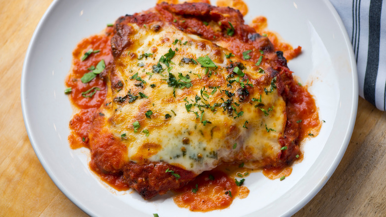 chicken parm on a plate.
