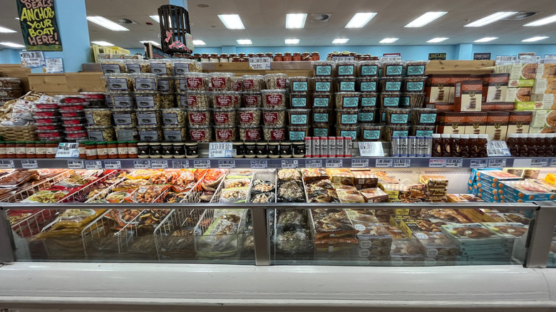 A wide shot of the Trader Joe's frozen food section.
