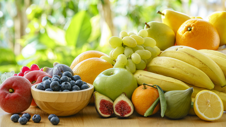 Scattered assortment of fruits and vegetables