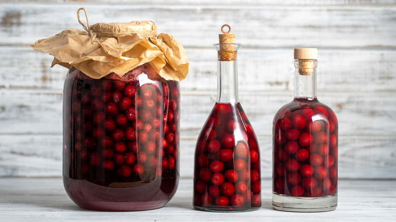 cherry infused liquor in jars