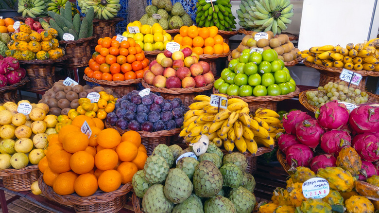 Assortment of various fruits at a market