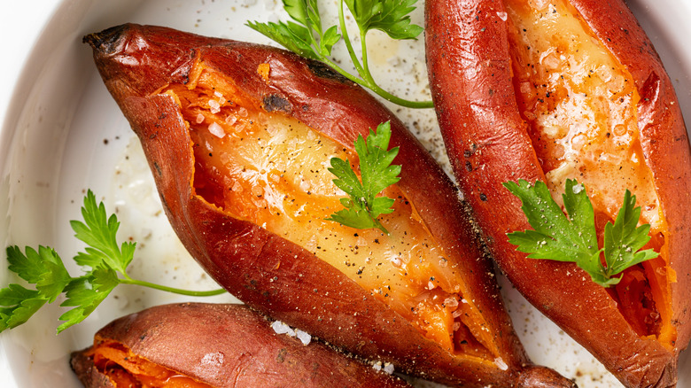 Baked sweet potatoes cheese butter