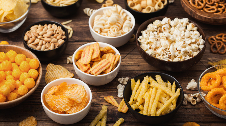 popcorn, chips, nuts, and other snacks