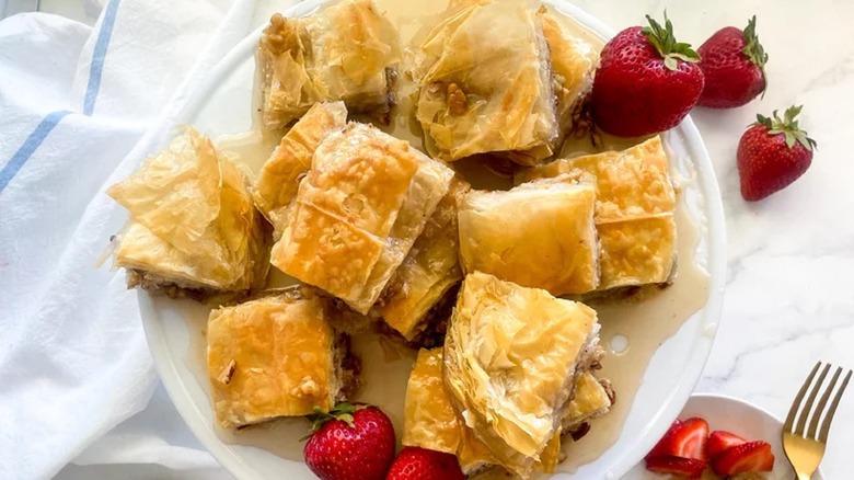 baklava served with strawberries