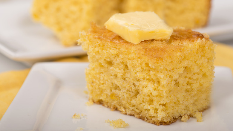 slice of cornbread with butter