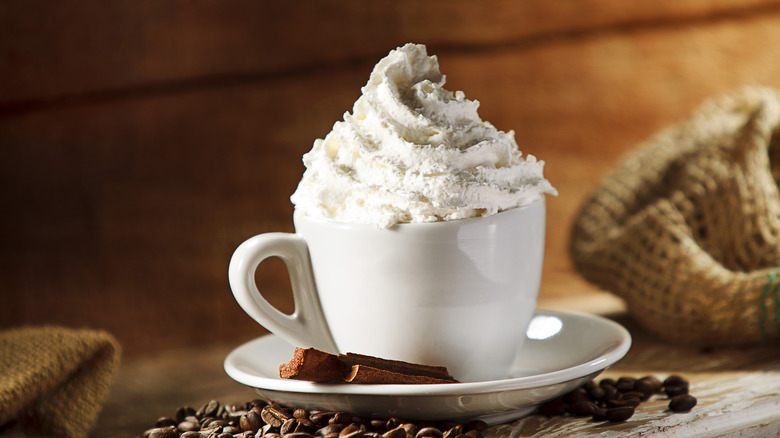 coffee topped with whipped cream