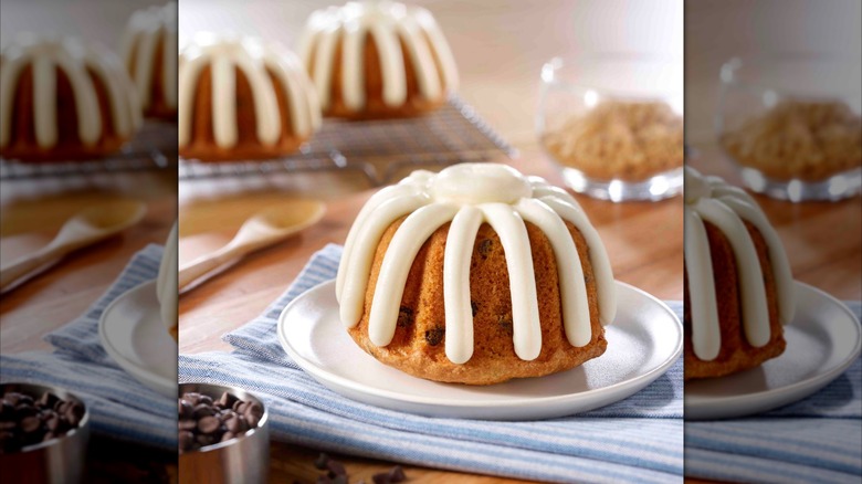 Close up of Nothing Bundt Cakes gluten-free chocolate chip bundtlet.