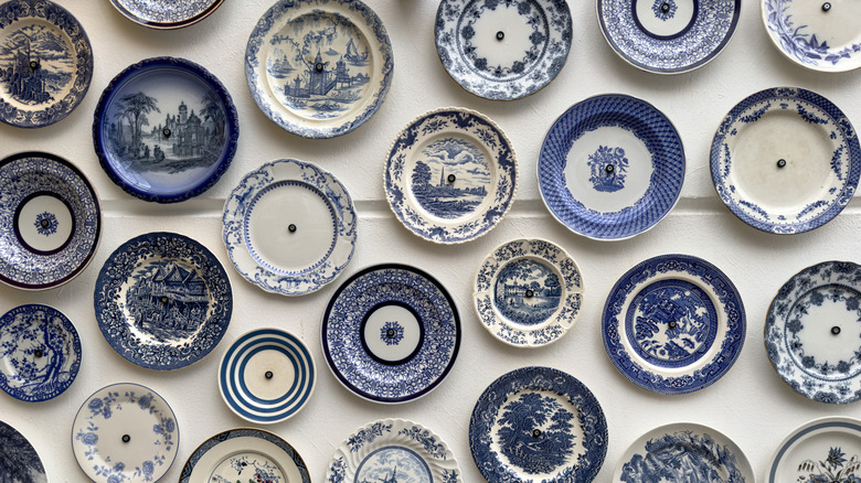 Collection of antique blue and white plates