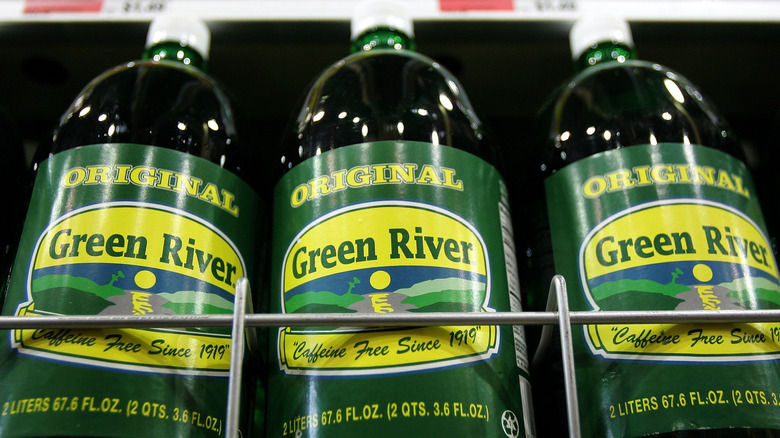 Close up of Green River bottles on store shelf