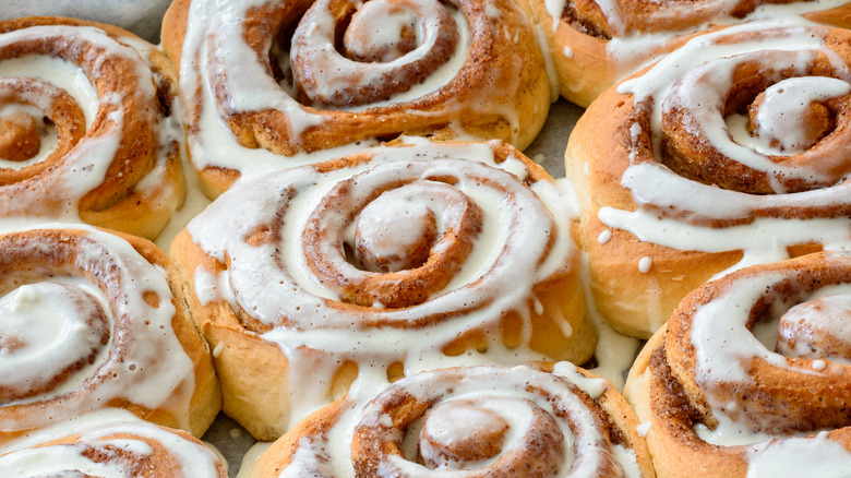 View of cinnamon rolls with frosting