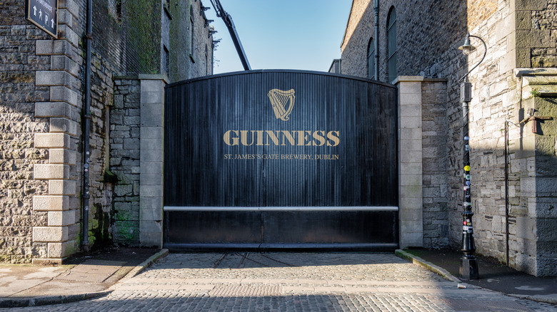 The famous black gate of the Guinness brewery in Dublin