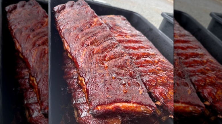 Racks of ribs in a plastic tray