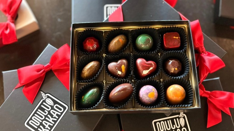 Gift box containing 12 chocolate confections