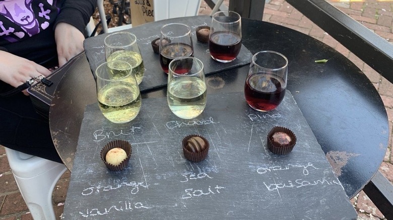 Three truffles paired with three glasses of wine