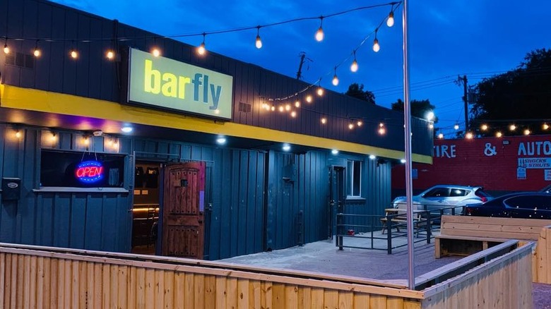 Patio with fairy lights at Barfly