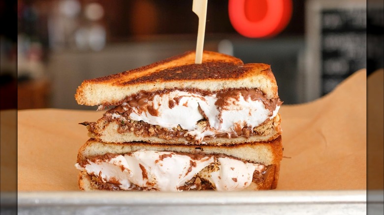 S'mores grilled sandwich on a tray