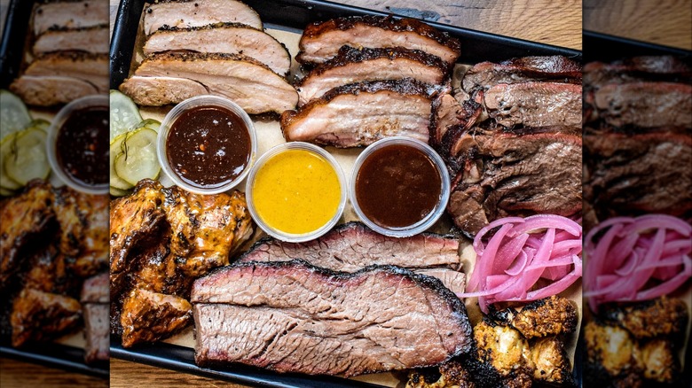 Tray of assorted smoked meats