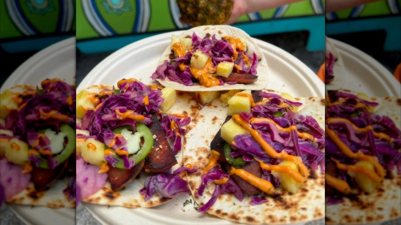 Musubi tacos on a plate outside