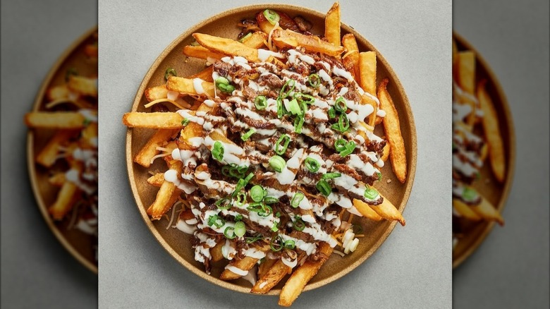 Top-down shot of plate of loaded fries at The Local Fry