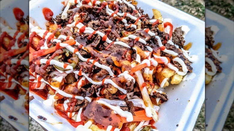 Banh Mi Fries at Hydes Slydes in styrofoam container