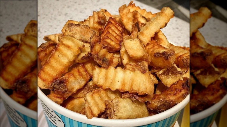 Close-up of crinkle cut fries at Curley's