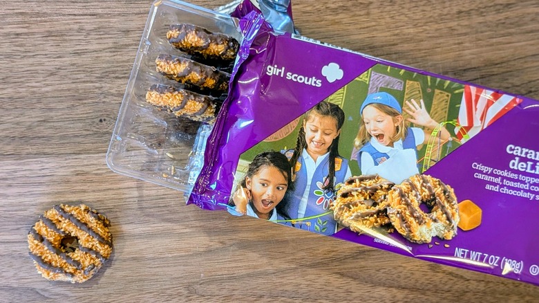 Samoas in a box and on a table