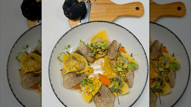 Dick truffle tortellini on plate with truffle