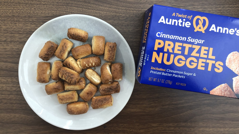 box and plate of Auntie Anne's Cinnamon Sugar Pretzel Nuggets