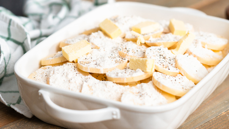Scalloped potatoes before baking
