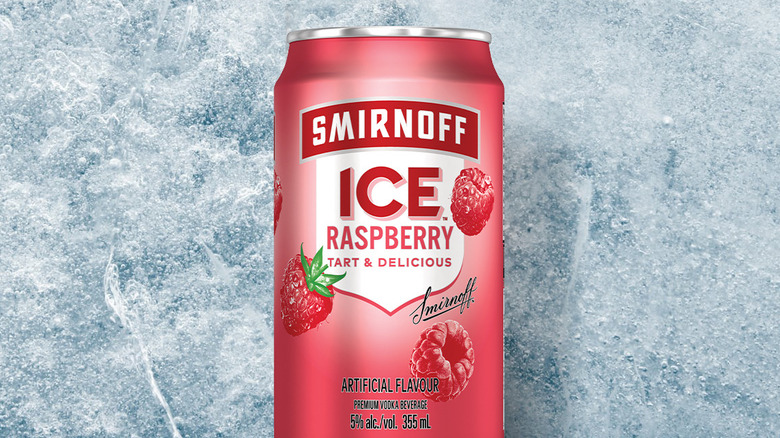 can of Smirnoff Ice Raspberry on speckled iced background