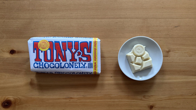 white chocolate bar from Tony Chocoloney on wood